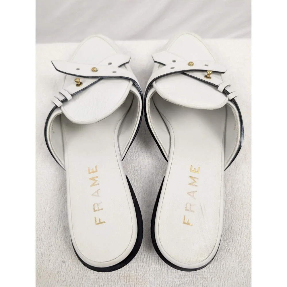 Frame Le Sweetzer Slides Womens 38.5 (7.5 US) White Leather Slide On Mule Flats